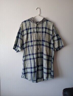 Fly Society Short Sleeve Shirt Hoodie PLAID Button Down Men's Size 2XL